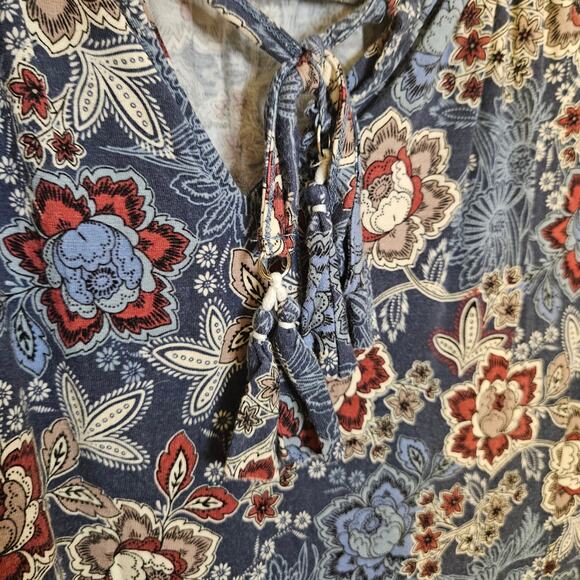 Cupio Size Medium M Boho Tunic Top Blouse Blue Floral Flower Viscose Oversized - Picture 4 of 10